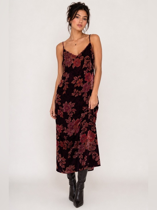Dresses & Skirts - B.O.G. Collective Burgundy Floral Burnout Slip Dress Whimsigoth Midi NWT XS